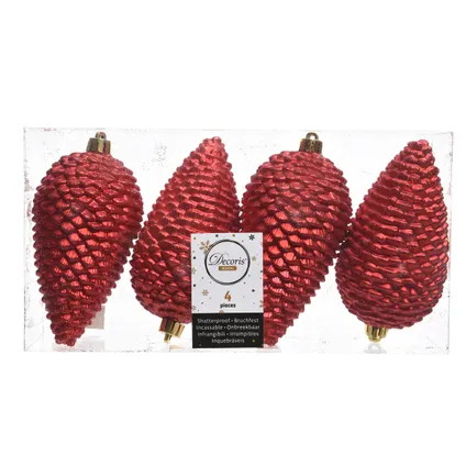 Pommes de pin Decoris plastique rouge 12cm 4pcs