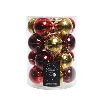 Decoris kerstballen glas rood/glans goud Ø6cm 20 stuks