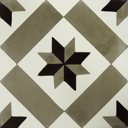 Wand- en vloertegel Kashba - Sterdecor - Cement - Grijs/Zwart - 20x20cm - Pakketinhoud 0,52m²