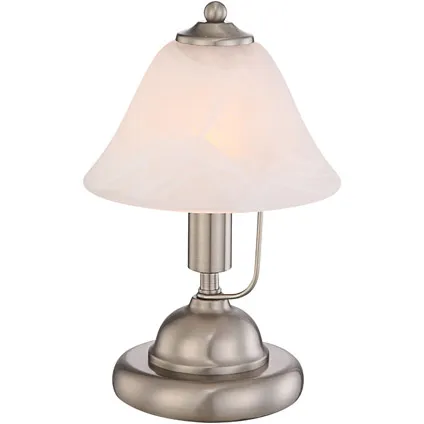 Globo tafellamp Antique nikkel wit