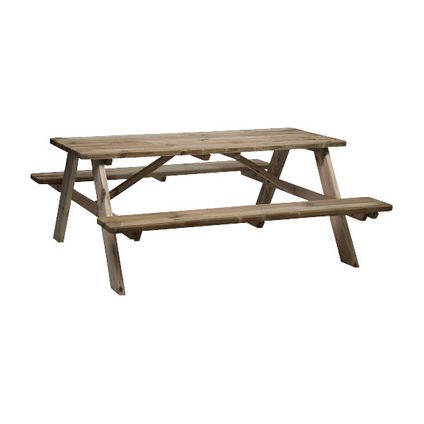 Table pique-nique + bancs bois 150x150cm