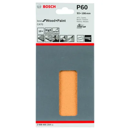 Feuille de ponçage Bosch K60 93x186mm - 10 pièces 2