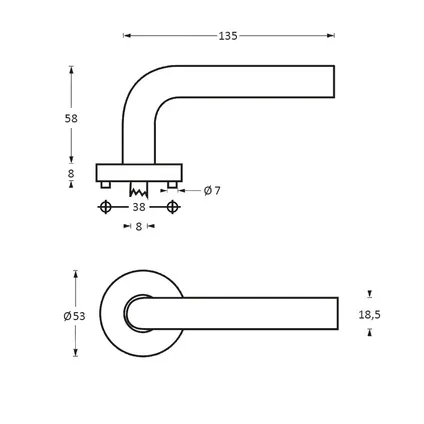 Béquille de porte ronde sur rosace en acier à ressort avec ergots ø53x8 mm acier inoxydable EN1906/4 2