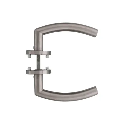 Béquille de porte demi-ronde 90° sur rosace en acier à ressort avec ergots ø53x8 mm acier inoxydable EN1906/4 2