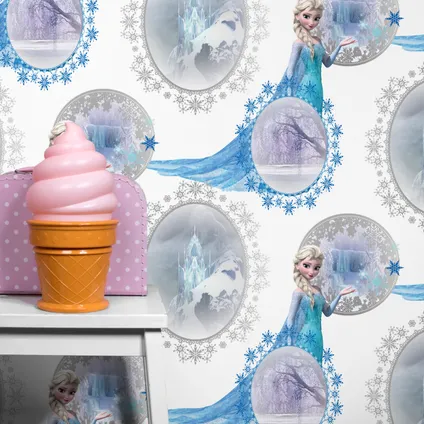 Disney Papierbehang Frozen Elsa wit blauw grijs