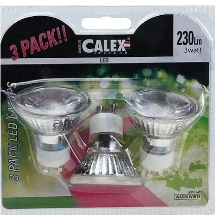 Calex COB LED lamp GU10 240V 3W 230lm 2800K, blister 3 stuks