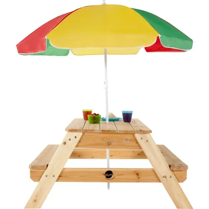 Table de pique-nique prune pour enfants avec parasol bois 2