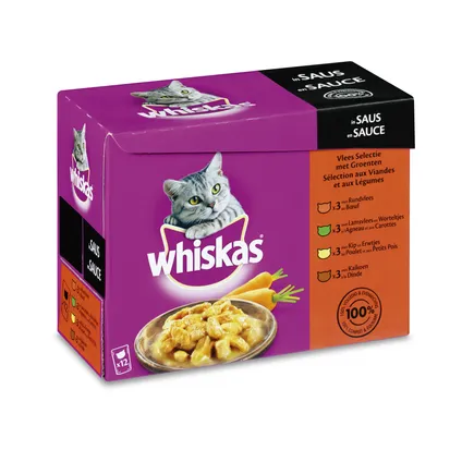 Whiskas pouch adult saus vlees selectie mp 12x100gr 2