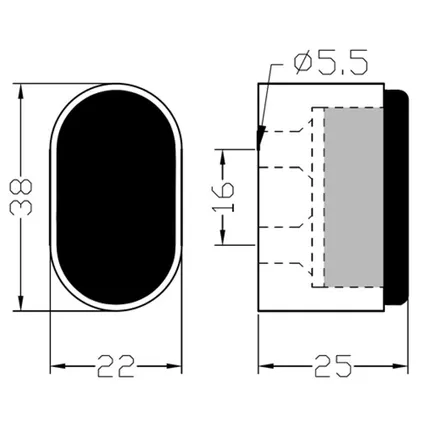 Hermeta deurbuffer 4700-01 - wandmontage - ovaal met rubber - 25 mm - F1 3