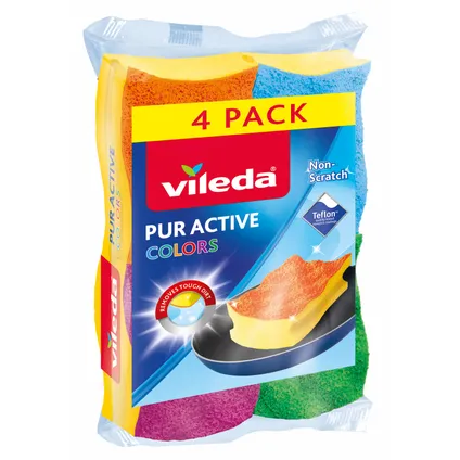 Éponge à récurer Vileda Pur Active Colors 4pcs
