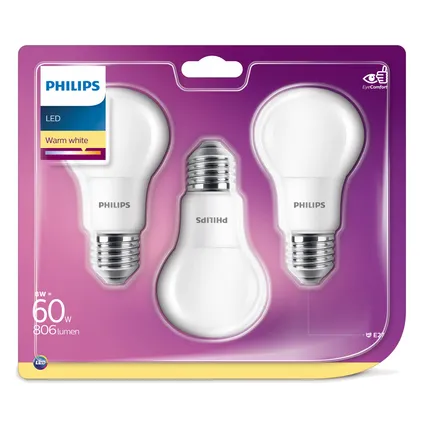 Ampoule LED Philips A60 8W E27 - 3 pièces 2