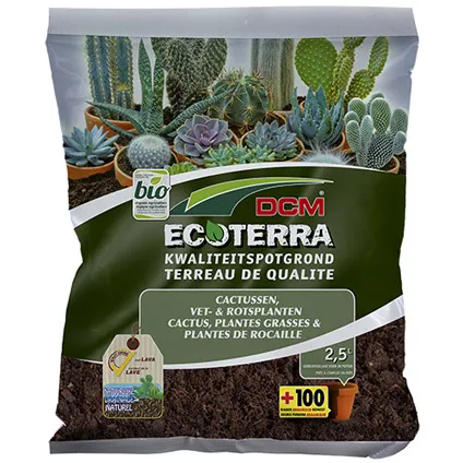 Terreau DCM 'Ecoterra' cactus, plantes grasses et plantes de rocaille 2,5 L