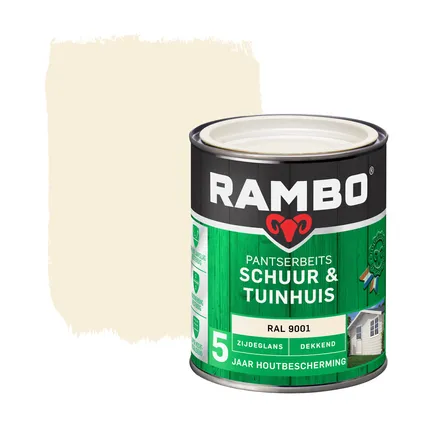 Rambo Pantserbeits Schuur & Tuinhuis Dekkend Zijdeglans RAL 9001 Crèmewit 0,75 Ltr