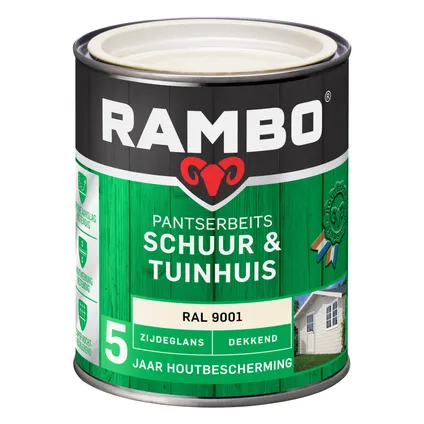 Rambo Pantserbeits Schuur & Tuinhuis Dekkend Zijdeglans RAL 9001 Crèmewit 0,75 Ltr 3