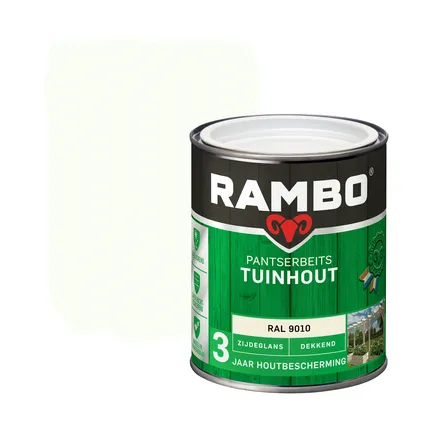 Rambo pantserbeits tuinhout dekkend zijdeglans RAL 9010 zuiverwit 0,75L