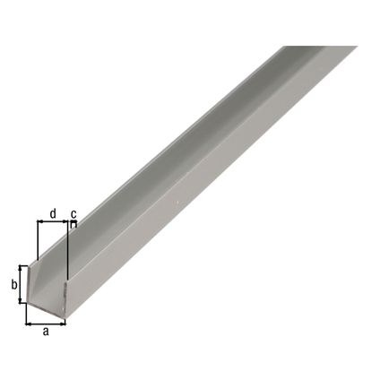 Profil Alberts en forme de U en aluminium gris 10x12x10x1,5mm 2m