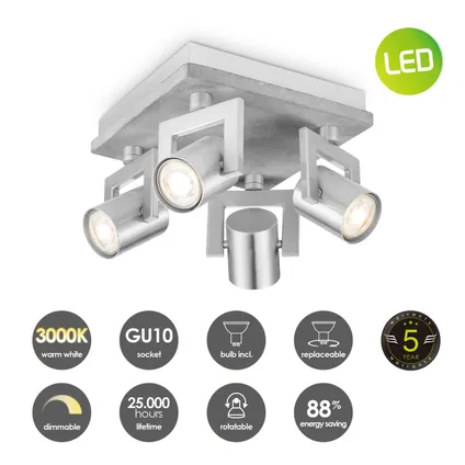 Home Sweet Home spot LED Concrete grijs 4x5,8W 2