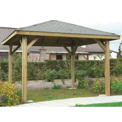 Pavillon Solid + shingles S7717 bois imprégné 15,58m² 449x347x289cm