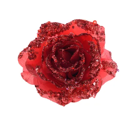 Decoris bloem op clip rood 14 cm