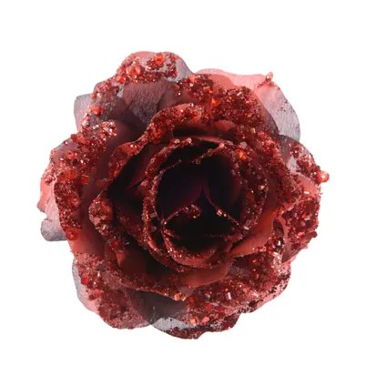 Fleur sur clip polyester paillettes bordeaux 14x8,5cm