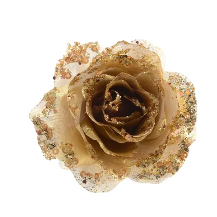 Fleur sur clip Decoris or 14cm