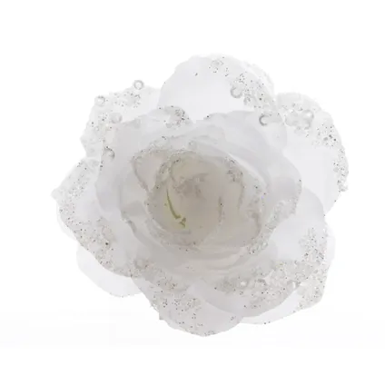 Fleur sur clip Decoris blanc 14cm