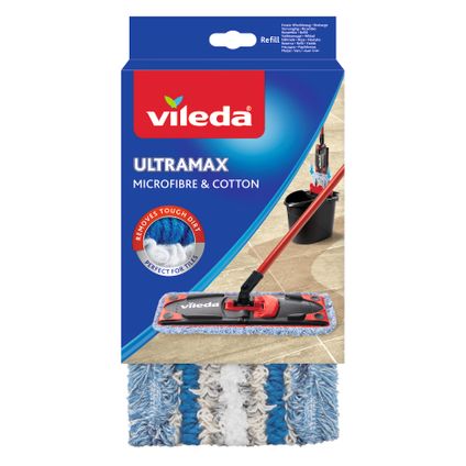 Vileda Recharge Ultramax Sensitive Spécial Parquet 1 Unité & Housse Micro & Coton pour Balai à Plat Ultramax Blanc 120g 