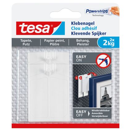 Clou adhésif ajustable Tesa 'Powerstrips 77776' pour papier peint et plâtre 2 kg