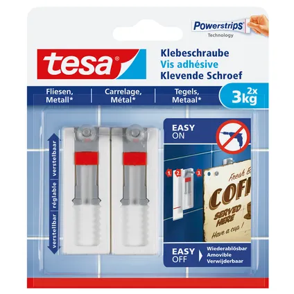 Tesa Powerstrips 77765 Verstelbare Zelfklevende Schroef voor tegels en metaal 3 kg 2 stuks