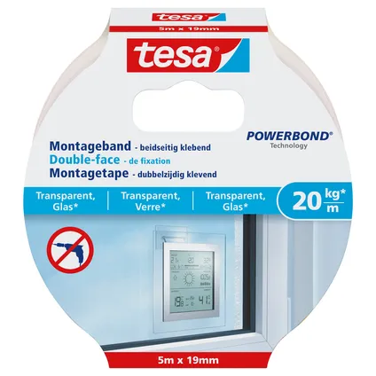 Tesa Powerbond montagetape dubbelzijdig 77741 voor glas en transparante oppervlakken 20kg/m