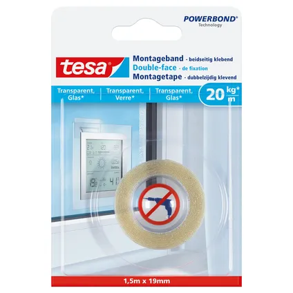 Tesa Powerbond montagetape dubbelzijdig 77740 voor glas en transparante oppervlakken 20kg /m