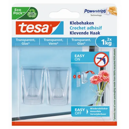 Tesa Powerstrips Zelfklevende haak 77735 voor glas en transparante oppervlakken 2 kg 2 stk