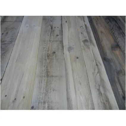 Tafel met sloophout grenen blad en stalen trapezium onderstel 1,80m 2