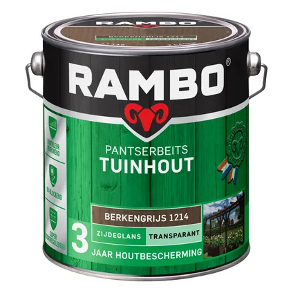 Rambo pantserbeits tuinhout transparant zijdeglans 1214 berkengrijs 2,5L 3