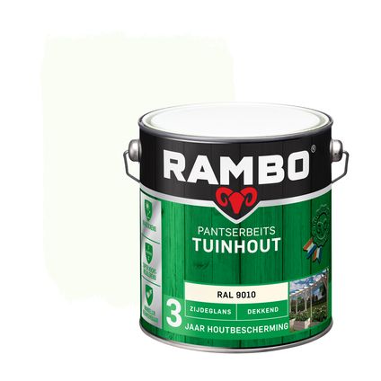 Rambo pantserbeits tuinhout dekkend zijdeglans RAL 9010 zuiverwit 2,5L