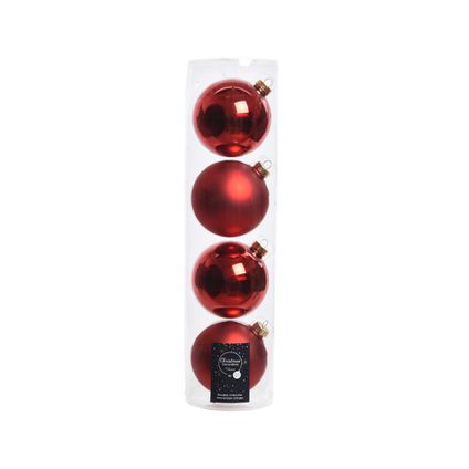 Boules de Noël Decoris rouge mat/verre brillant Ø10cm - 4pcs