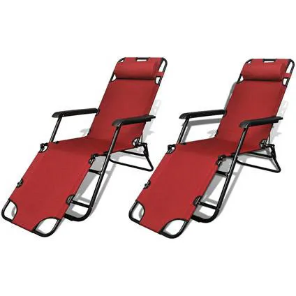 VidaXL ligstoel met voetensteun inklapbaar verstelbaar set van 2 rood