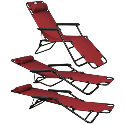 VidaXL ligstoel met voetensteun inklapbaar en verstelbaar set van 2 rood 2