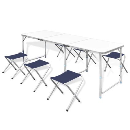 Campingtafel inklapbaar en verstelbaar in hoogte aluminium 180 x 60 cm inclusief zes stoelen