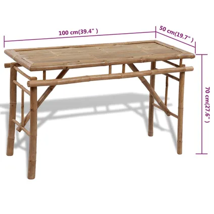 vidaXL Table avec 2 bancs 100 cm Bambou 7