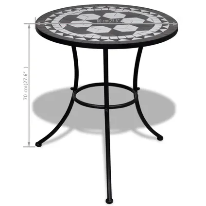 vidaXL Table de bistro Noir et blanc 60 cm Mosaïque 5