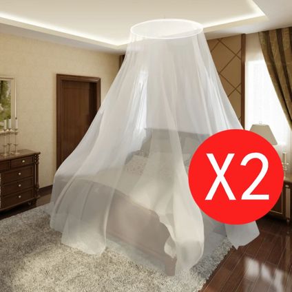 Dubbele klamboe muggennet voor rond bed 1020 x 230 x 56 cm set van 2