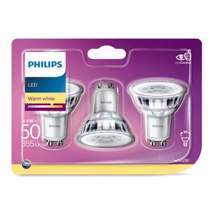 Spot LED Philips 4,6W GU10 - 3 pièces 4