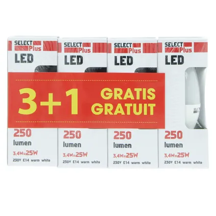 Select Plus ledlamp kaars E14 3,4W 4 stuks 2
