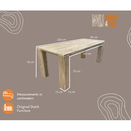 Table de jardin - Wood4you - Chicago Échafaudage en bois 220Lx78Hx90D cm 5