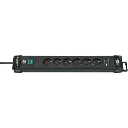 Brennenstuhl stekkerdoos premium-line met USB 6-voudig zwart 3m H05VV-F 3G1,5