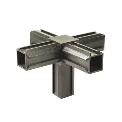 XD-buisverbinder kruisstuk met een haakse afloop Materiaal: Polyamide, kleur: zwart 20 x 20 x 1,5 mm