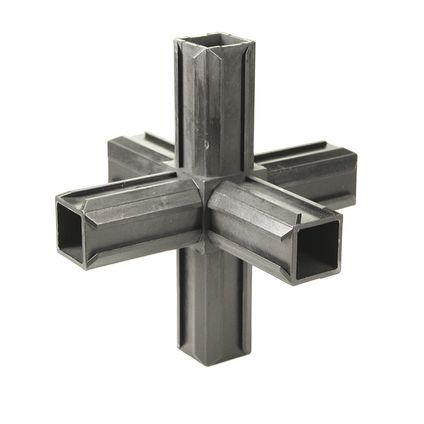 XD-buisverbinder kruisstuk met twee haakse aflopen Materiaal: Polyamide, kleur: zwart 20 x 20 x 1,5 mm