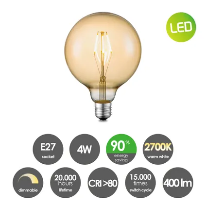 Ampoule LED Home Sweet Home Carbon A ambré E27 4W 3