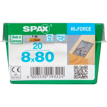 Vis Spax 'HI.Force' acier inoxydable 8x80mm 20 pcs